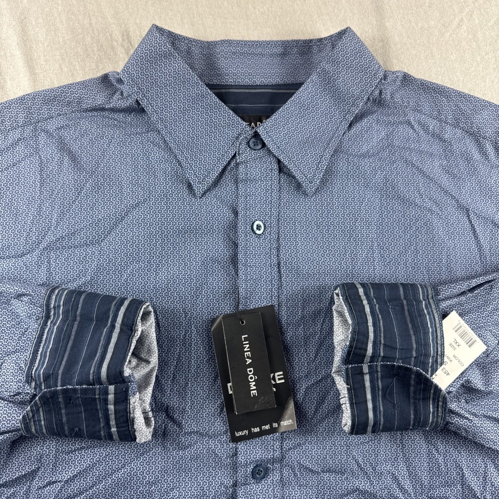Linea Dome Shirt Mens XXL Deluxe Wash Blue Geometric Long Sleeve Button Up NEW